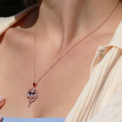Balerin Renkli Zirkon Taşlı Gümüş Kolye
