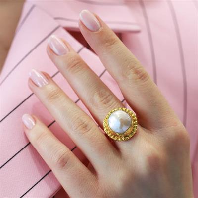 Başak Model Barok Inci Gold Kaplama Gümüş Yüzük