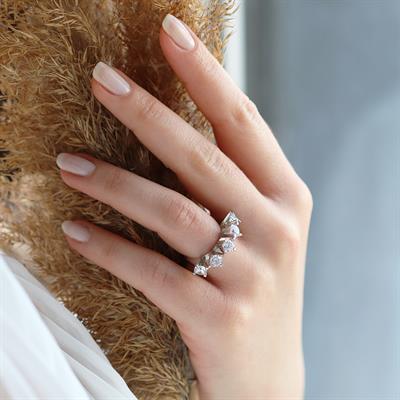 Beştaşlı Çapraz Yüksek Montür Starlight Diamond Gümüş Yüzük