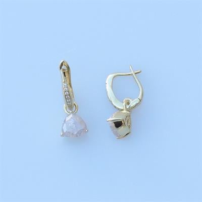 Beyaz Kuvars Taşlı Gold Kaplama Damla Gümüş Küpe