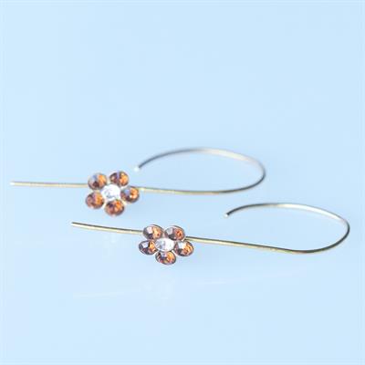 Çiçek Swarovski Taşlı Gold Kaplama Gümüş Çengel Küpe