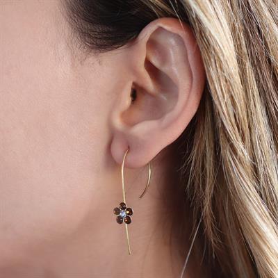 Çiçek Swarovski Taşlı Gold Kaplama Gümüş Çengel Küpe