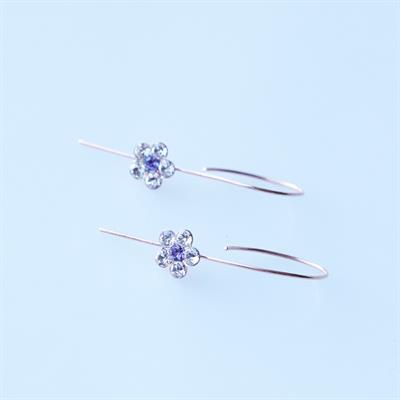 Çiçek Swarovski Taşlı Rose Gold Kaplama Gümüş Çengel Küpe