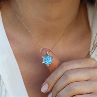 Çift Taraflı Mine İşli Allah Yazılı Rose Gold Kaplama Gümüş Kolye