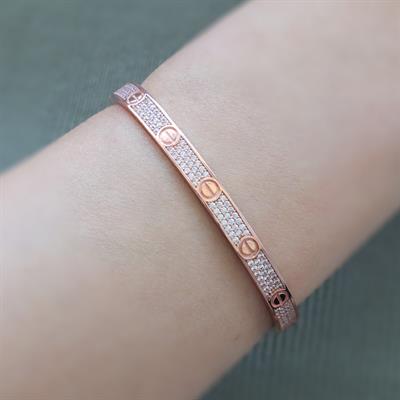 Crtr Modeli Rose Gold Kaplama Zirkon Taşlı Gümüş Kelepçe