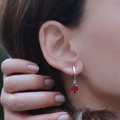 Damla Modeli Lal Taşlı 925 Ayar Gümüş Küpe