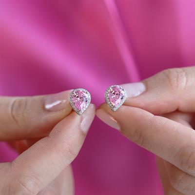 Damla Pembe Kuvars Taşlı Gümüş Küpe
