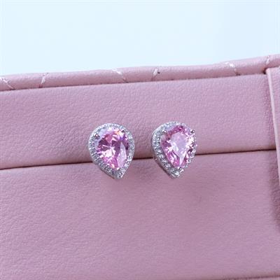 Damla Pembe Kuvars Taşlı Gümüş Küpe