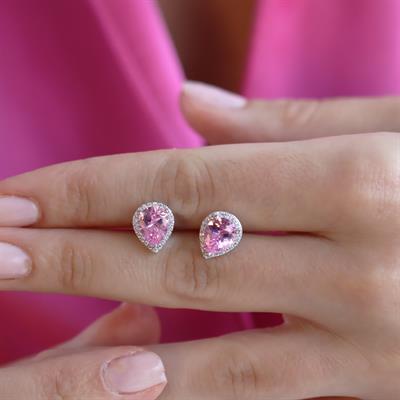 Damla Pembe Kuvars Taşlı Gümüş Küpe