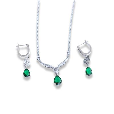Damla Yeşil Zirkon Taşlı Gümüş Set