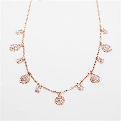 Damla Zirkon Taşlı Rose Gold Kaplama Gümüş Trend Kolye