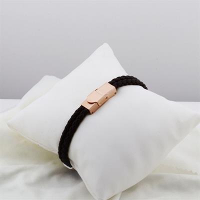 Deniz Çapa Figürlü Rose Gold Kaplama Deri Erkek Çelik Bileklik