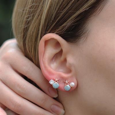 Deniz Yıldızı İnci ve Tek Taş Detaylı Rose Gold Kaplama Gümüş Set
