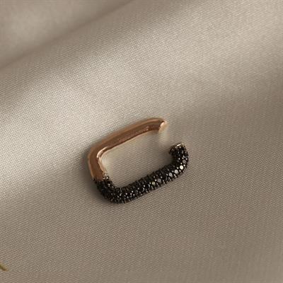 Dikdörtgen Siyah Zirkon Taşlı Rose Gold Kaplama Gümüş Kıkırdak Küpe