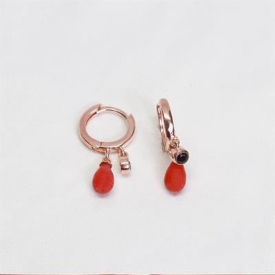 Doğal Mercan Taşlı Rose Gold Kaplama Gümüş Küpe