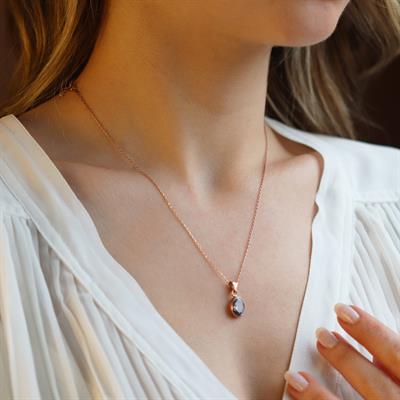 Doğal Mistik Topaz Taş Rose Gold Kaplama Gümüş Kolye