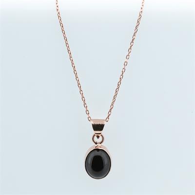 Doğal Onix Taş Rose Gold Kaplama Gümüş Kolye