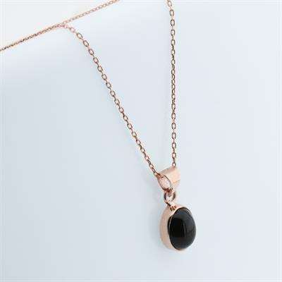Doğal Onix Taş Rose Gold Kaplama Gümüş Kolye