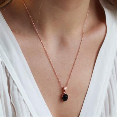 Doğal Onix Taş Rose Gold Kaplama Gümüş Kolye
