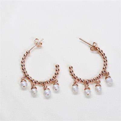 Dorika Model Rose Gold Kaplama İnci Gümüş Küpe