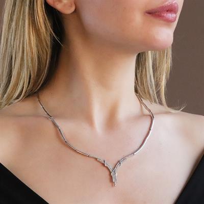 Düğüm Modeli Zirkon Taşlı Gümüş Gerdanlık