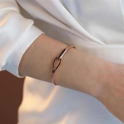 Düğüm Taşlı Rose Gold Kaplama Gümüş Kelepçe
