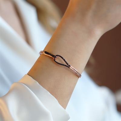 Düğüm Taşlı Rose Gold Kaplama Gümüş Kelepçe