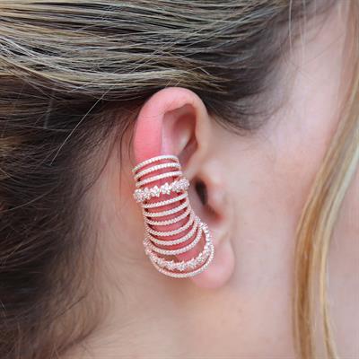 Ear Cuff Zirkon Taşlı Rose Gold Kaplama Çiçek Gümüş Küpe