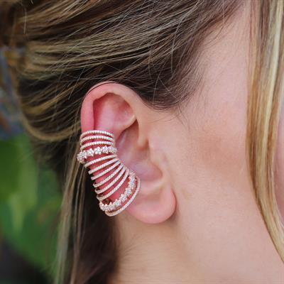 Ear Cuff Zirkon Taşlı Rose Gold Kaplama Çiçek Gümüş Küpe