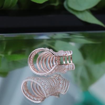 Ear Cuff Zirkon Taşlı Rose Gold Kaplama Çiçek Gümüş Küpe