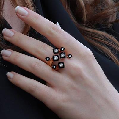 Elmas Montür Dal Tasarım Gold Kaplama Gümüş Yüzük