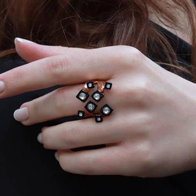 Elmas Montür Dal Tasarım Gold Kaplama Gümüş Yüzük