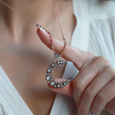 Elmas Montür Hilal Rose Gold Kaplama Gümüş Kolye