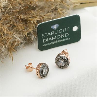 Elmas Montür Model Starlight Diamond Rose Gold Kaplama Gümüş Küpe