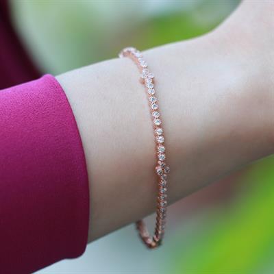 Elmas Montür Modeli Su Yolu Rose Gold Kaplama Gümüş Bileklik