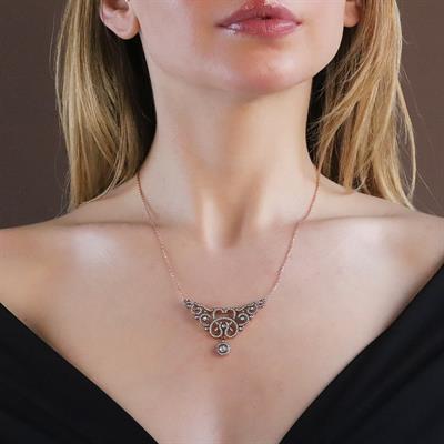 Elmas Montür Rose Gold Kaplama Gümüş Gerdanlık