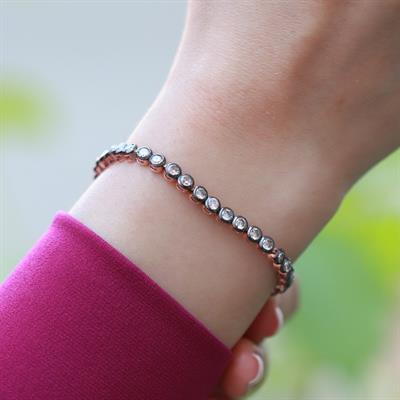 Elmas Montür Rose Gold Kaplama Su Yolu Gümüş Bileklik