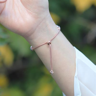Elmas Montür Rose Gold Kaplama Zirkon Taşlı Asansörlü Gümüş Bileklik