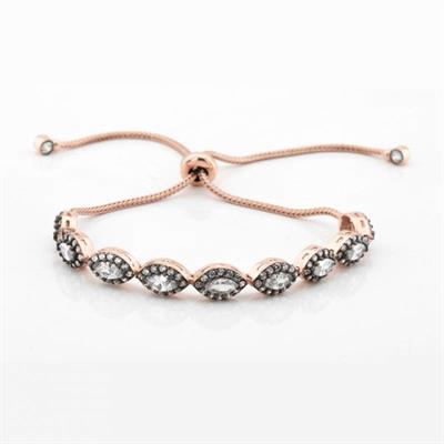 Elmas Montür Rose Gold Kaplama Zirkon Taşlı Asansörlü Gümüş Bileklik