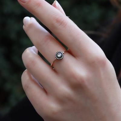 Elmas Montür Yuvarlak Gold Kaplama Gümüş Yüzük