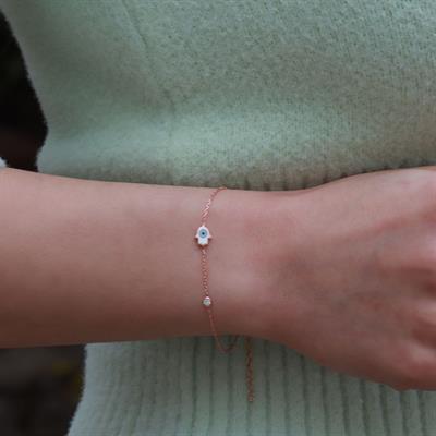 Fatma Ana El Figürlü Zirkon Taşlı Mine İşli Rose Gold Kaplama Gümüş Set