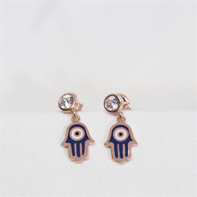 Fatma Ana Eli Mine İşli Rose Gold Kaplama Gümüş Küpe