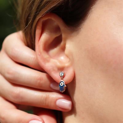 Fatma Ana Eli Mine İşli Rose Gold Kaplama Gümüş Küpe