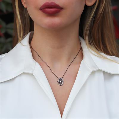 Fatma Ana Eli Siyah Rodyum Kaplama Gümüş Kolye
