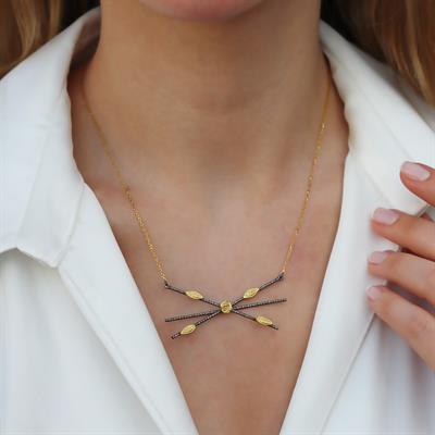 Flora Oksitli Gold Kaplama Gümüş Kolye