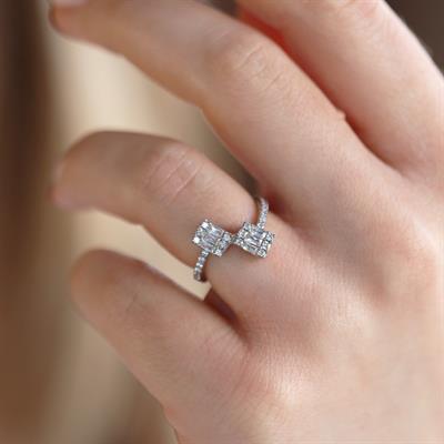 Floral Vine Halo Baget Kesim Starlight Diamond Gümüş Yüzük