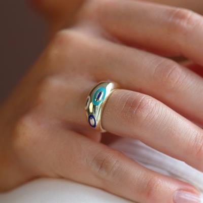 Fortuna Modeli Gold Kaplama Ayarlanabilir Gümüş Yüzük