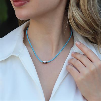 Fortuna Modeli Turkuaz Doğaltaş Gümüş Kolye