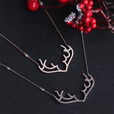 Geyik Model Rose Gold Kaplama Gümüş Kolye