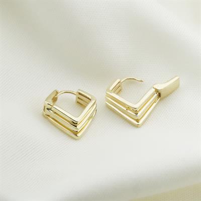 Gold Kaplama Katlı Gümüş Halka Küpe